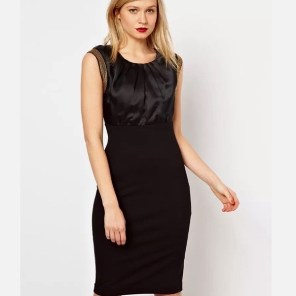 Ted Baker Silk Mini Dress Gold Studded Button Back Sz 3 (6-8 US) Black - Picture 3 of 12